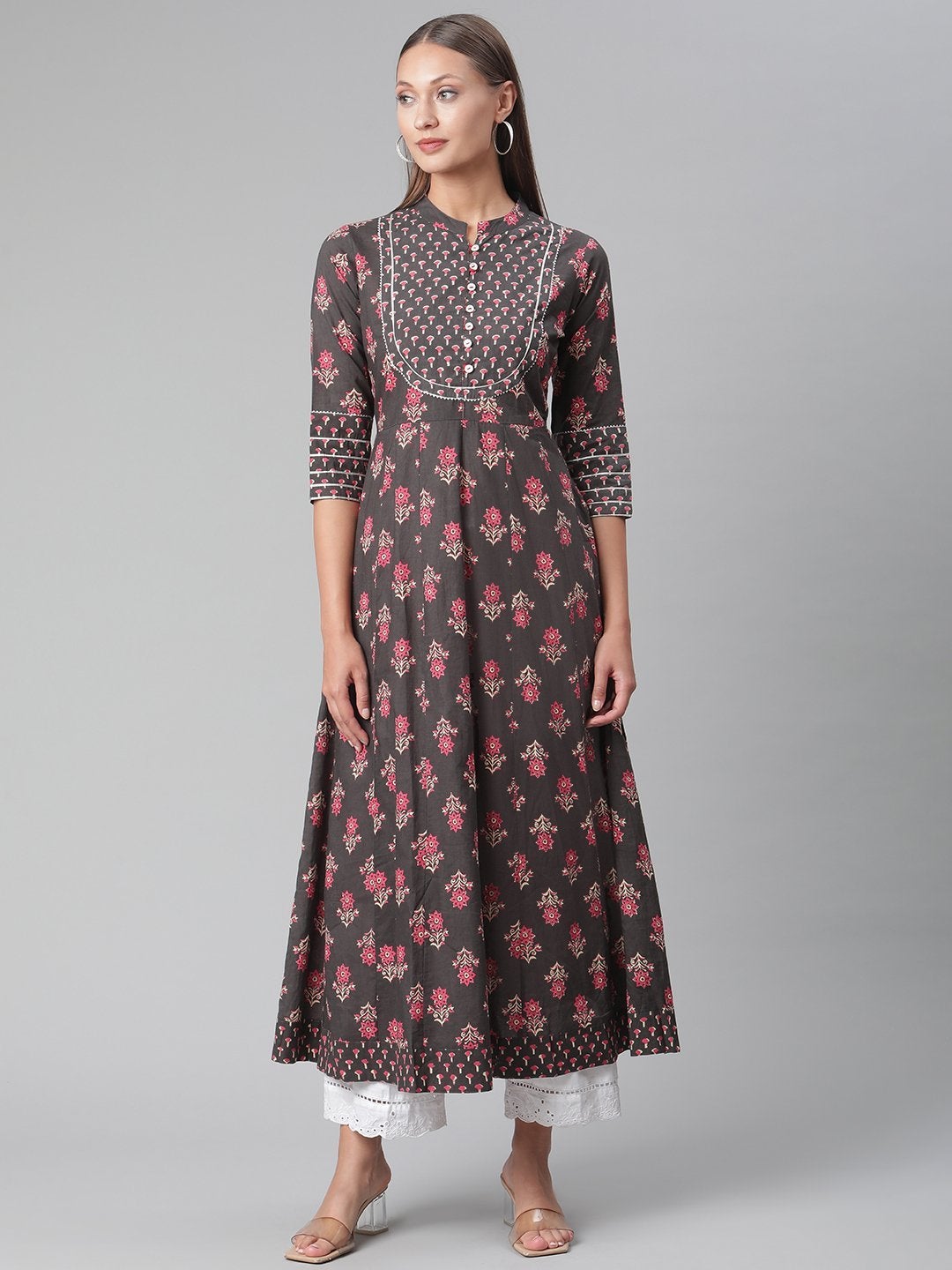 Women's Brownish Black Anarkali Kurta
