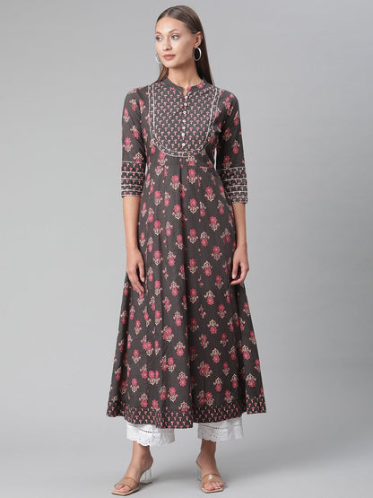 Women's Brownish Black Anarkali Kurta