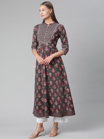 Women's Brownish Black Anarkali Kurta