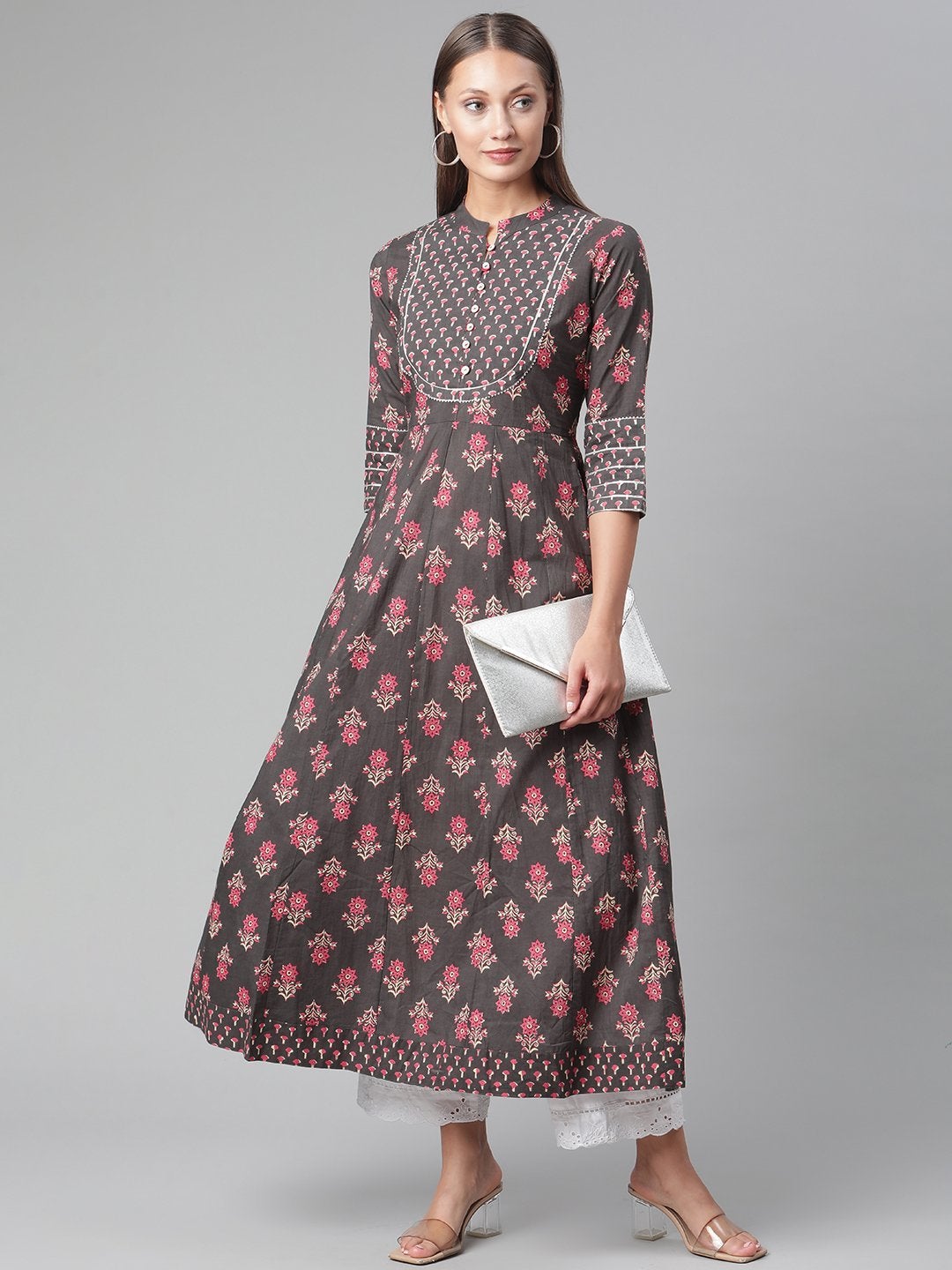 Women's Brownish Black Anarkali Kurta