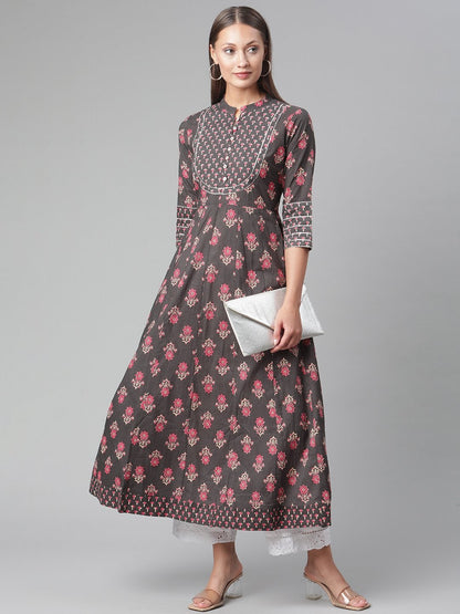 Women's Brownish Black Anarkali Kurta