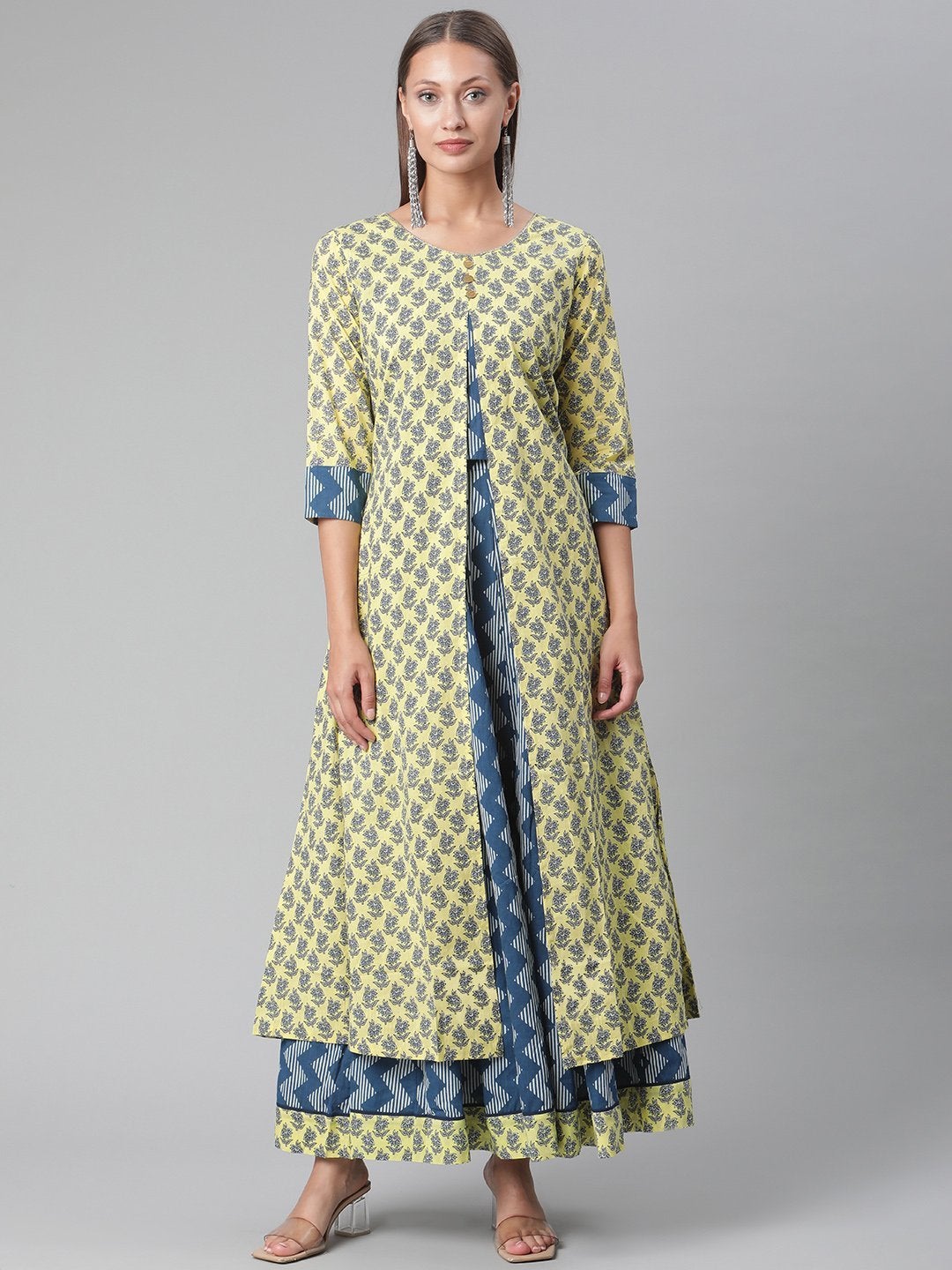 Women's The Dressify Yellow Shurg Style Cotton kurta with Skirt