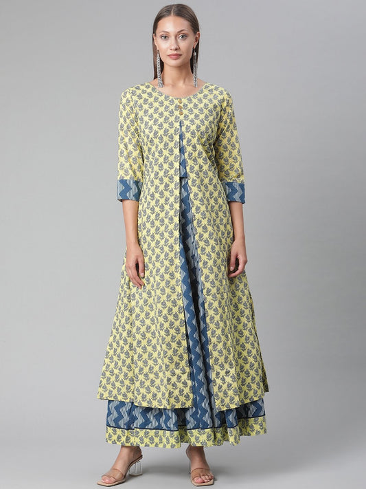 Women's The Dressify Yellow Shurg Style Cotton kurta with Skirt