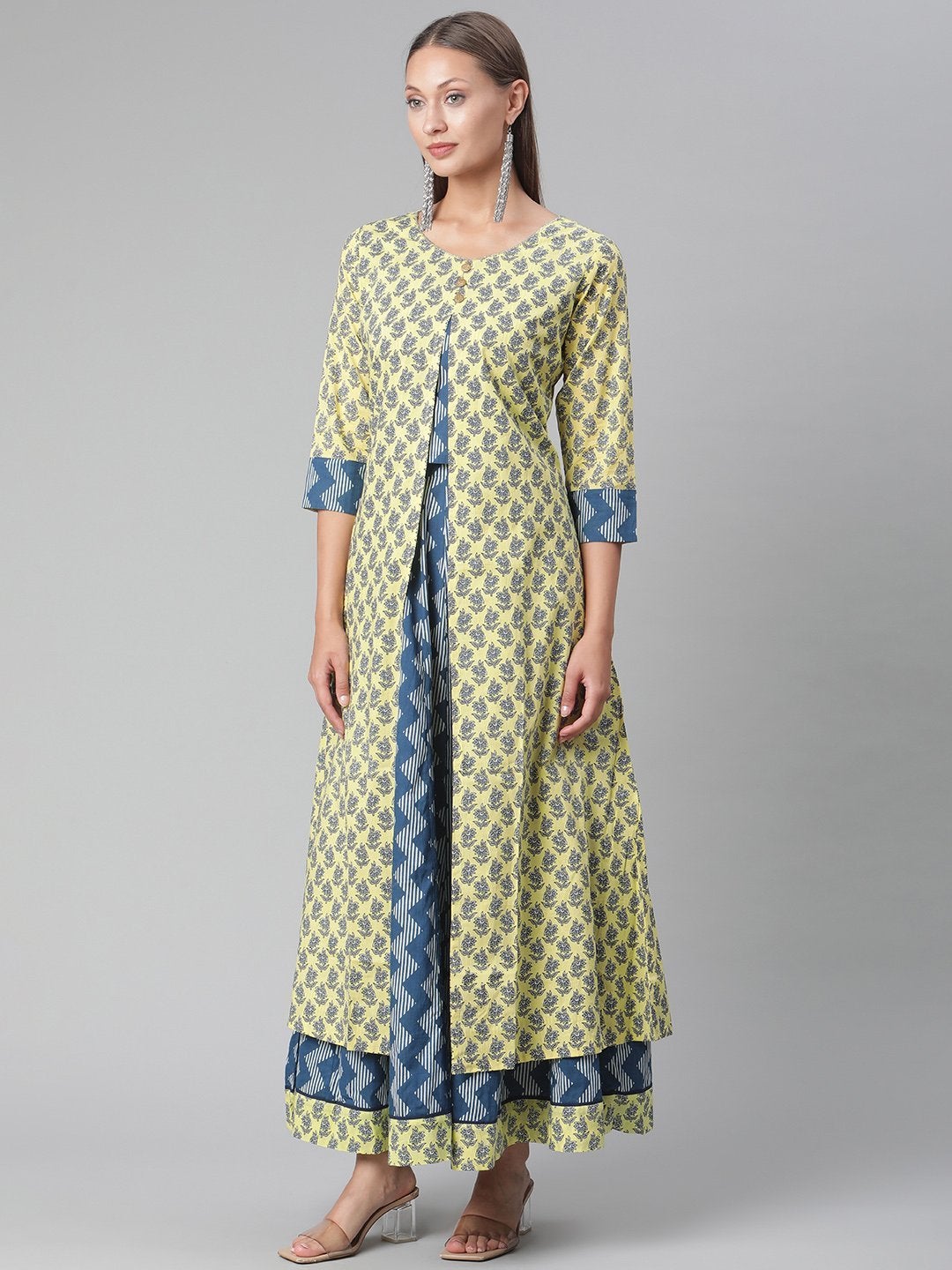 Women's The Dressify Yellow Shurg Style Cotton kurta with Skirt
