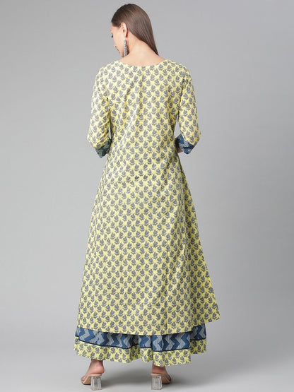 Women's The Dressify Yellow Shurg Style Cotton kurta with Skirt