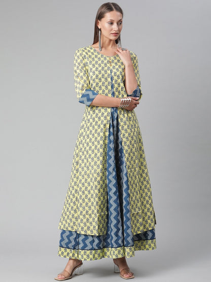 Women's The Dressify Yellow Shurg Style Cotton kurta with Skirt