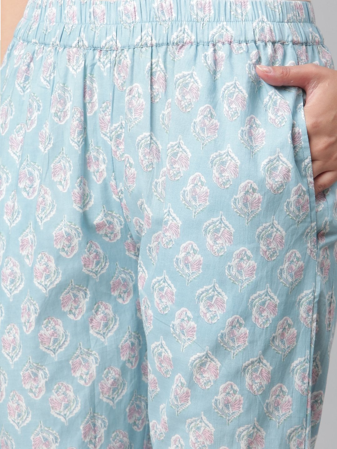 Women's Sky Blue Cotton kurta Pant set