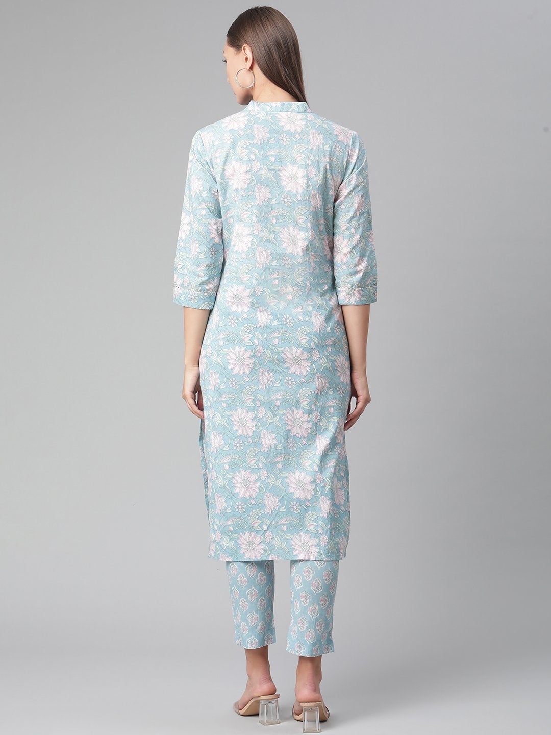 Women's Sky Blue Cotton kurta Pant set