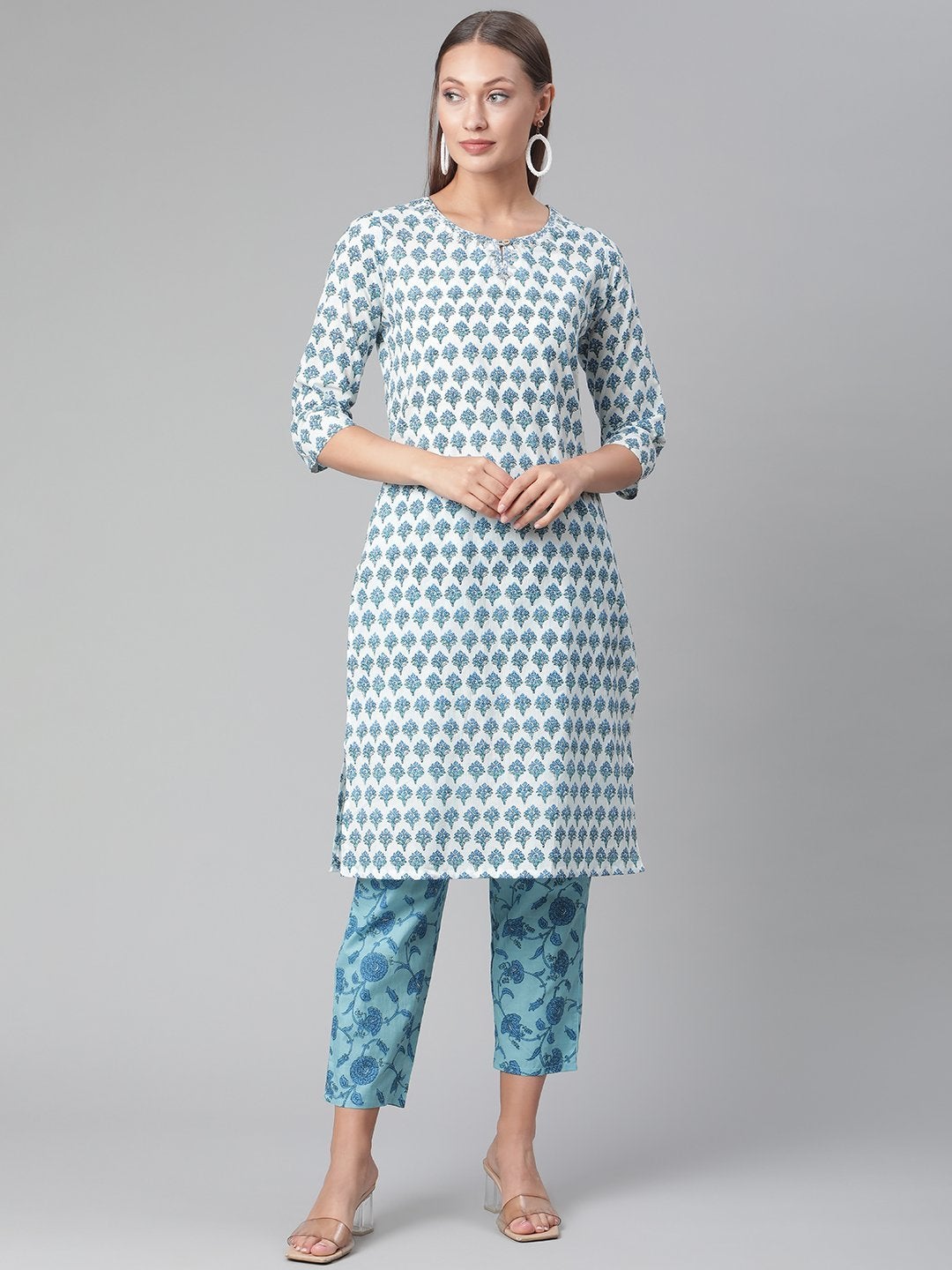 Women's White Cotton Kurta Pant set