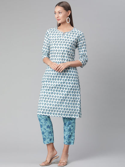 Women's White Cotton Kurta Pant set