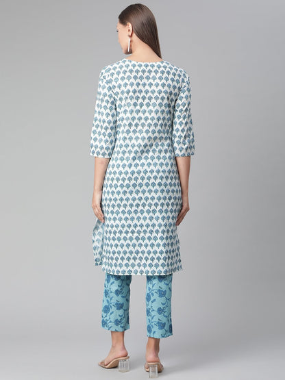 Women's White Cotton Kurta Pant set