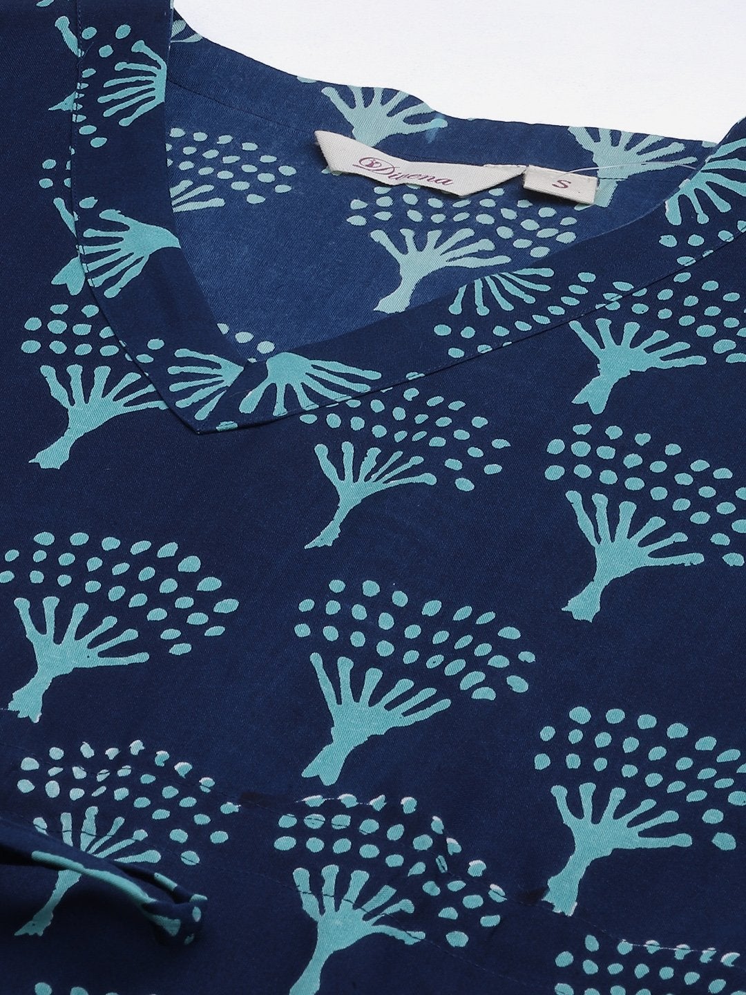 Women's Navy Blue Floral Cotton Kaftan
