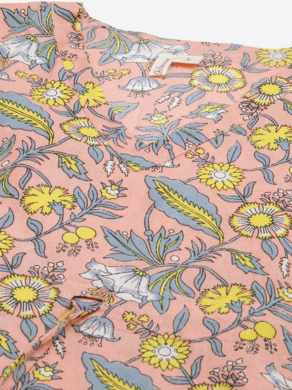 Women's Pink Floral Cotton Kaftan