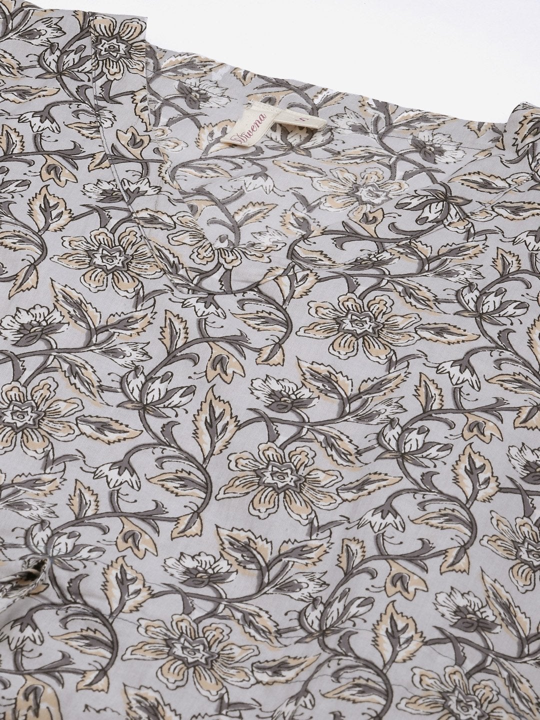 Women's Grey Floral Cotton Kaftan