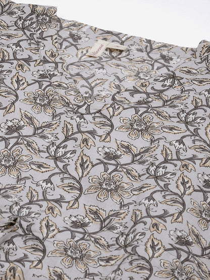 Women's Grey Floral Cotton Kaftan