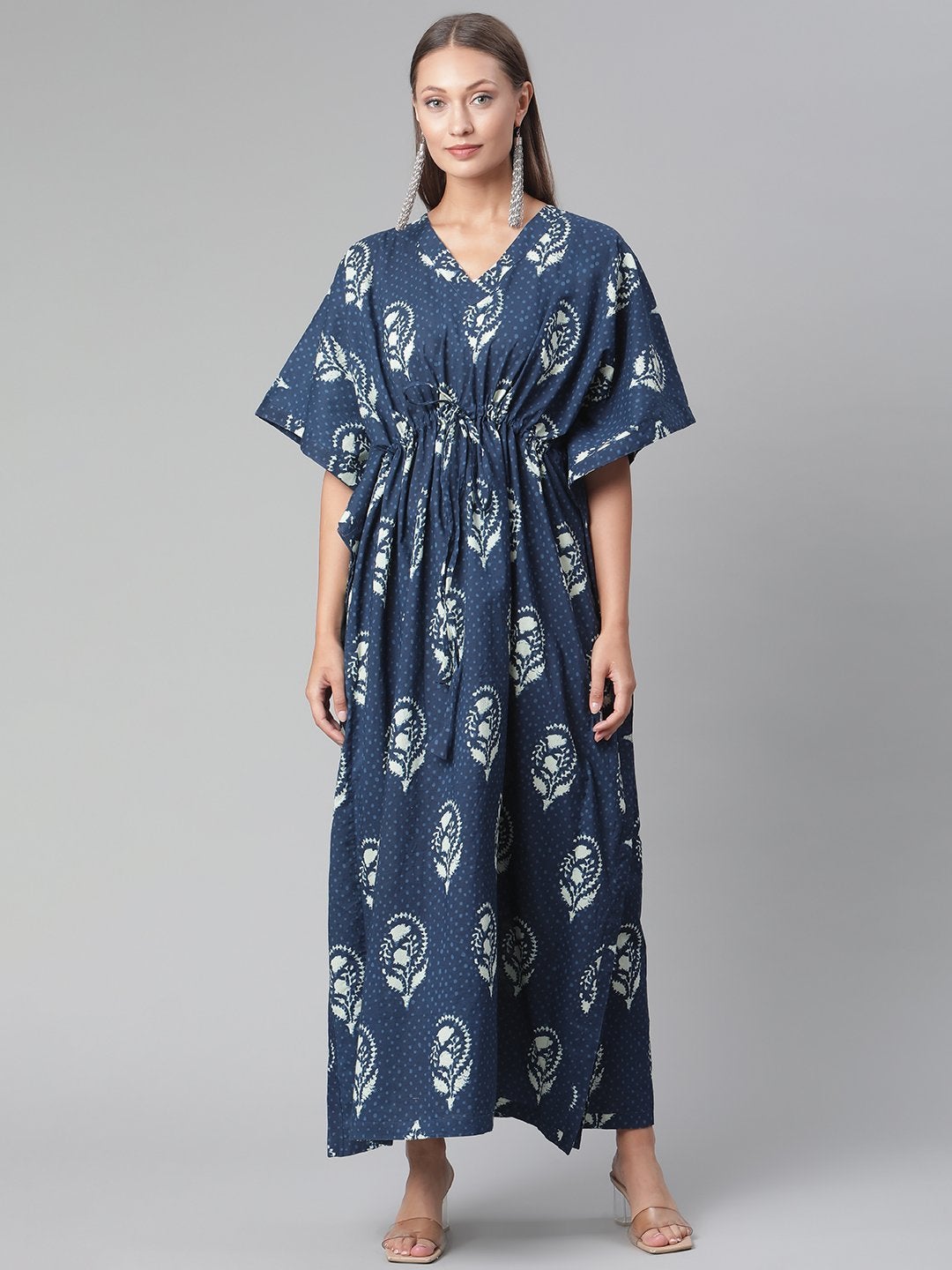 Women's Blue Floral Cotton Kaftan