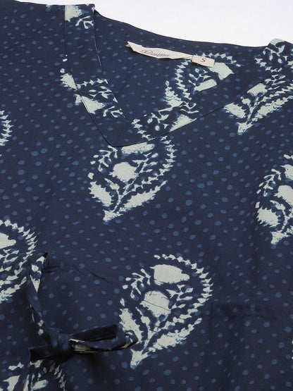 Women's Blue Floral Cotton Kaftan