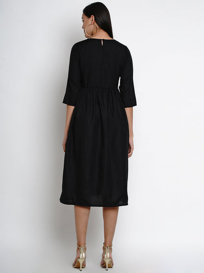 Women's Black Printed A-Line Dress