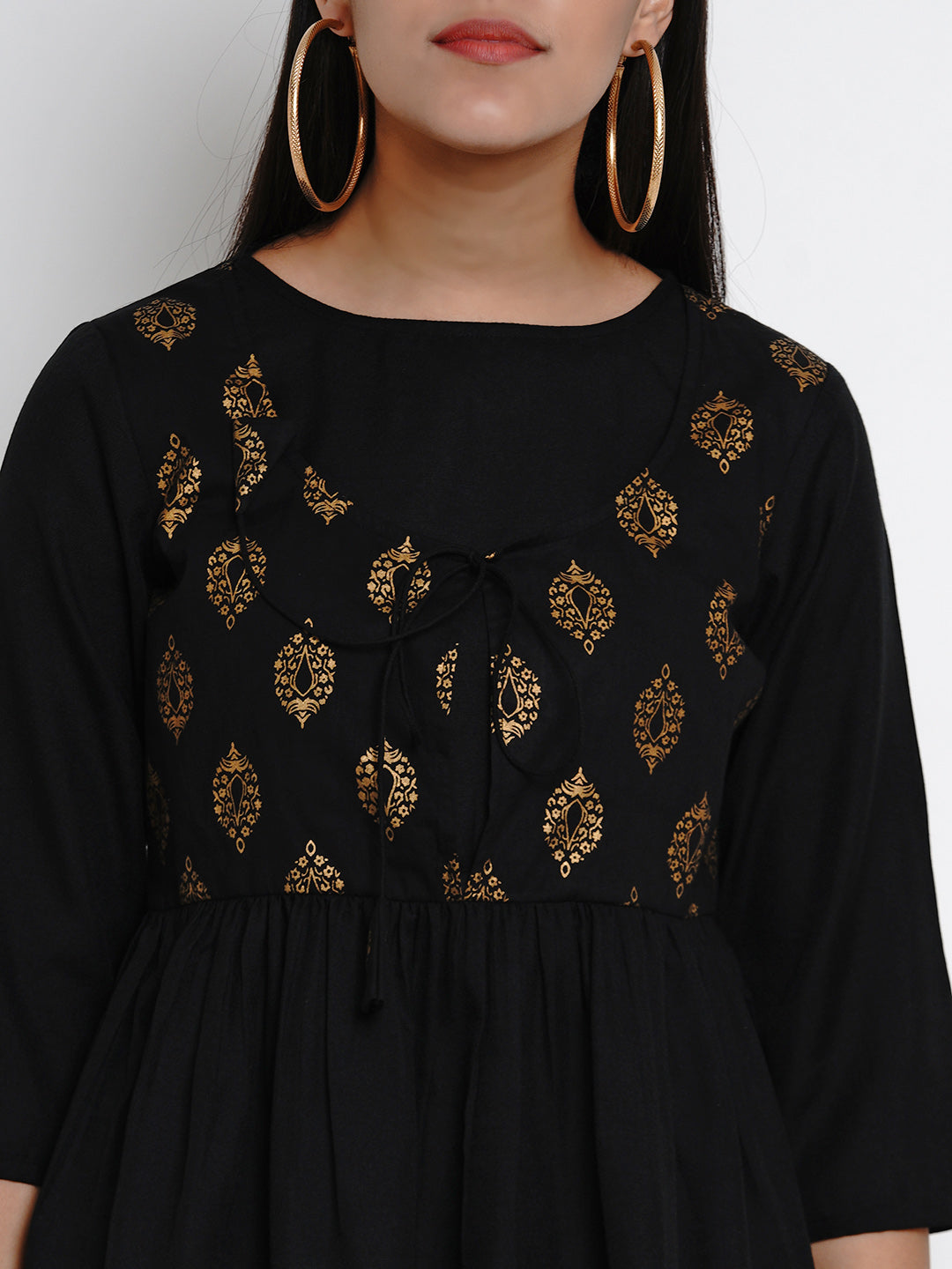 Women's Black Printed A-Line Dress
