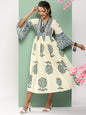 Women's Off-White Printed Long Dress With Waist Belt