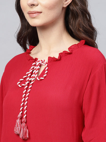 Women's Red Solid A-Line Dress