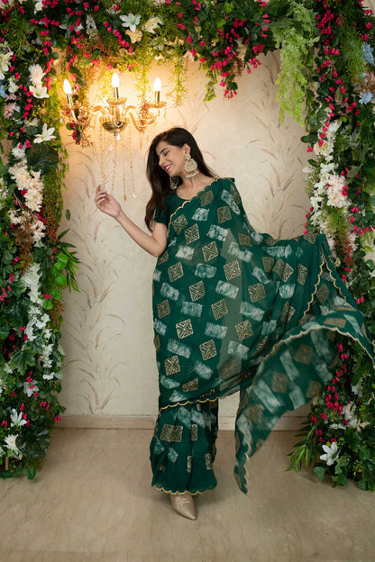 Women's Green Sequin and Thread work saree