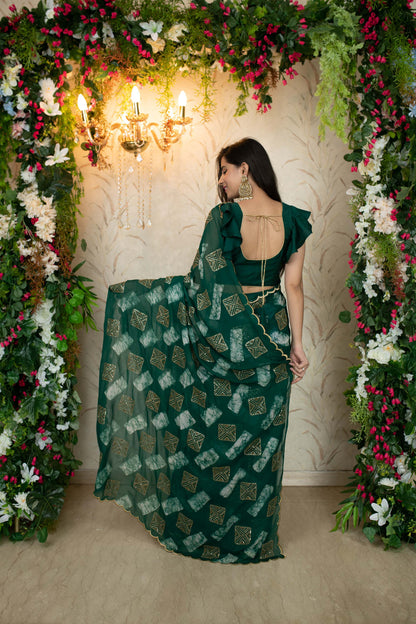 Women's Green Sequin and Thread work saree