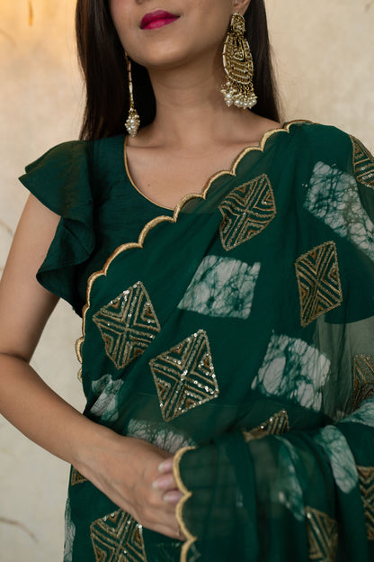 Women's Green Sequin and Thread work saree