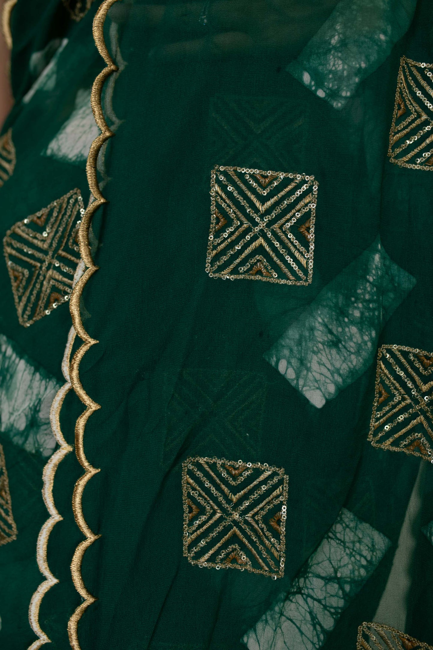 Women's Green Sequin and Thread work saree
