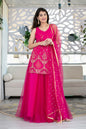 Women's Pink Georgette Heavy Work Kurta With Long Skirt And Net Dupatta (3pc Set)