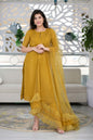 Women's Mustard Kurta With Ruffle Dupatta (3pcs set)