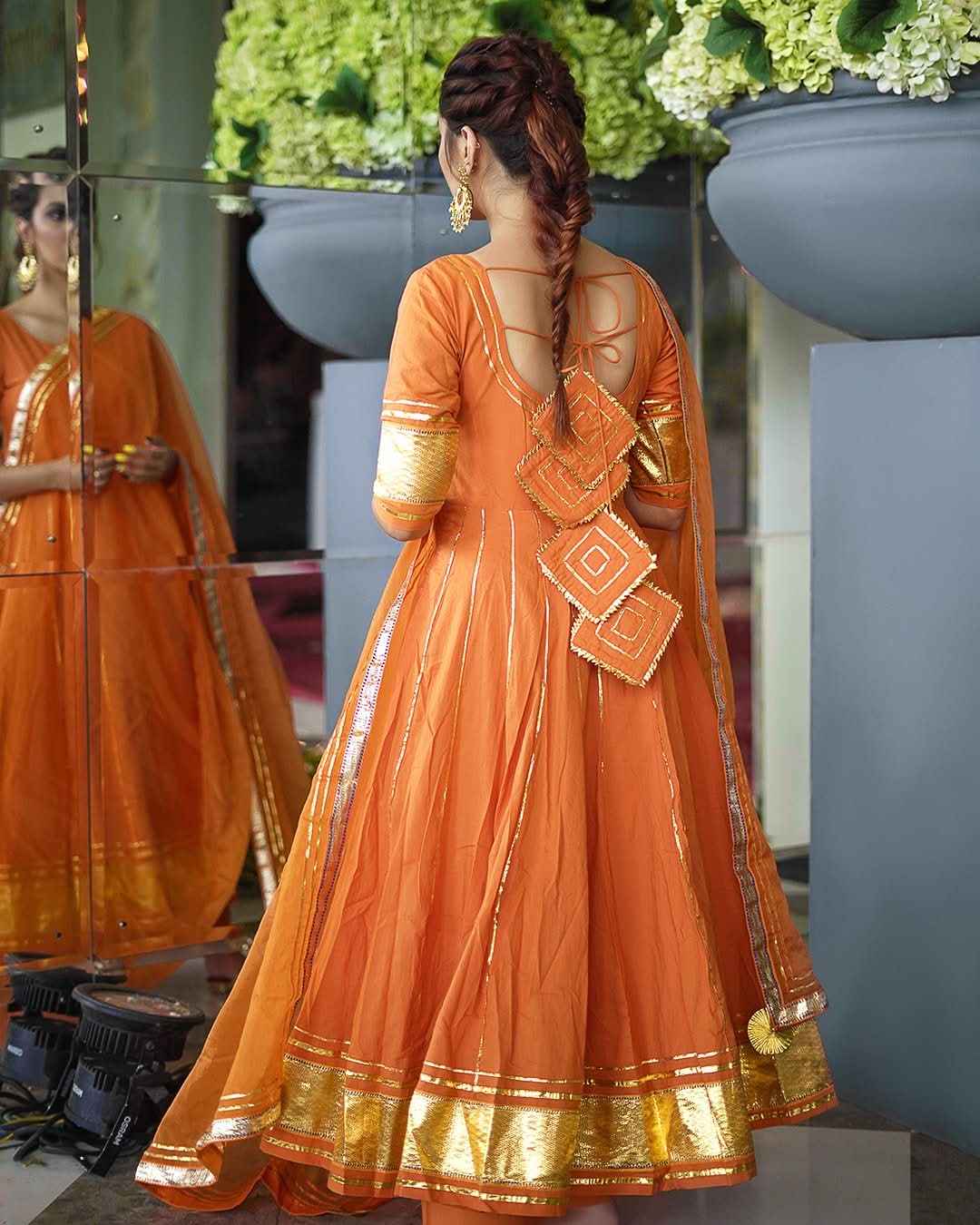 Women's Golden Orange Gotapatti Anarkali Set