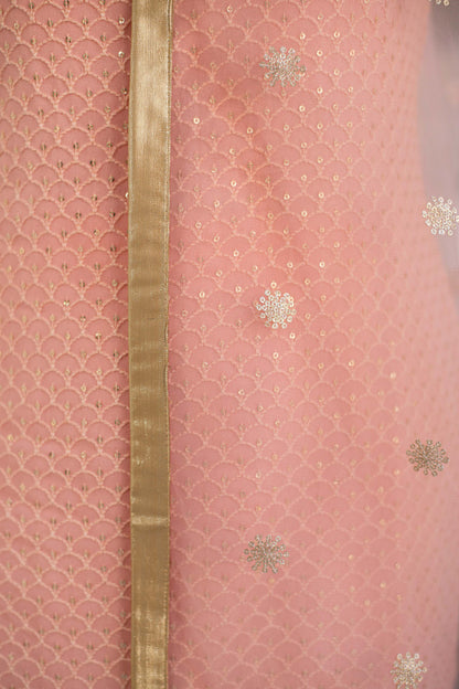 Women's Peach Thread Work Kurta With Organza Sleeves (3pc Set)