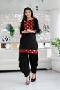 Women's Black Patiala Set With Red Neck Work (2pcs Set)