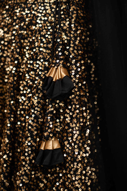 Women's Black And Gold Lehenga Set