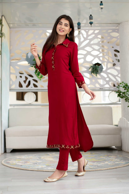 Women's Maroon Sequin Work Kurta Set (2pcs set)