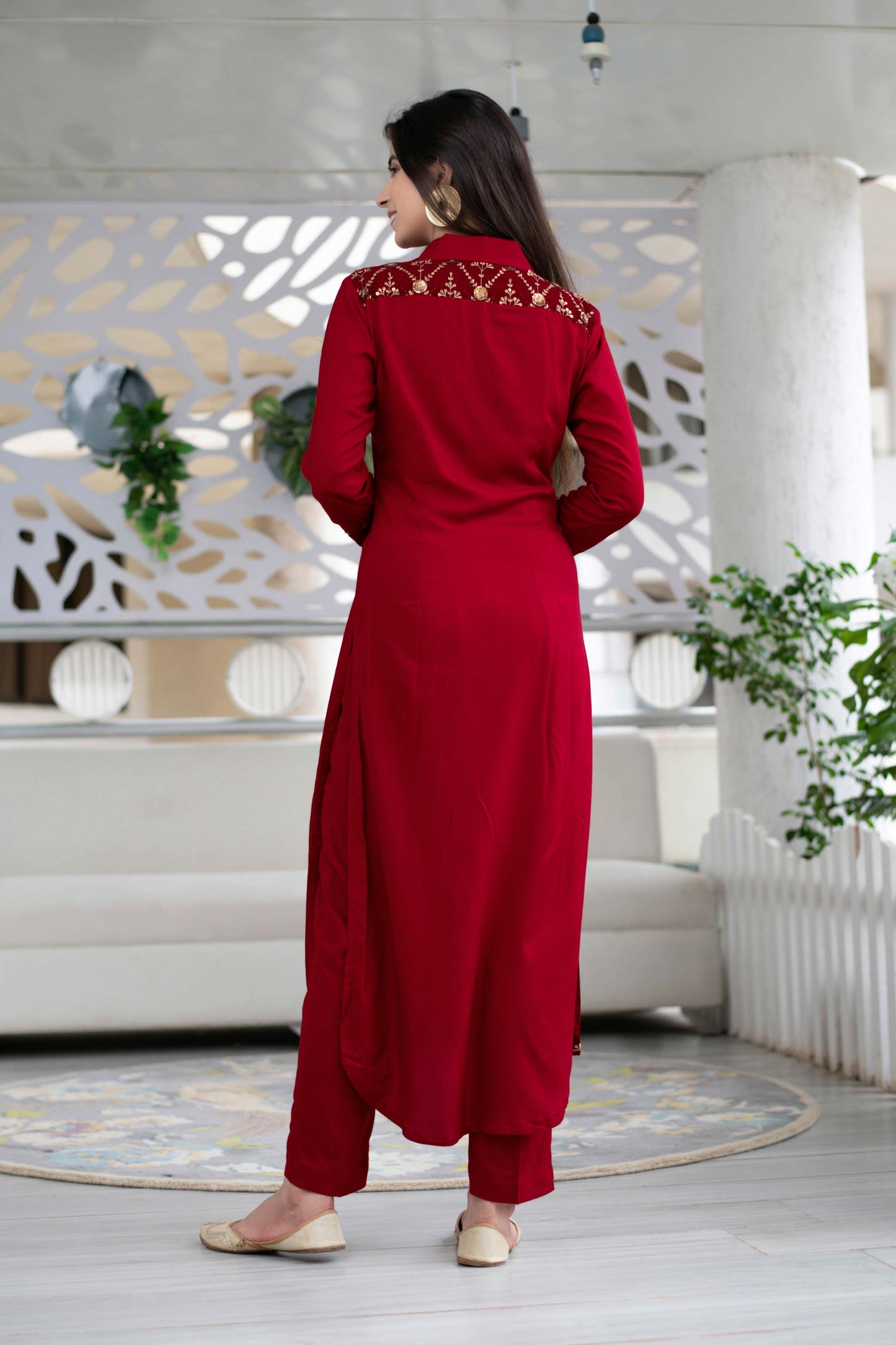 Women's Maroon Sequin Work Kurta Set (2pcs set)