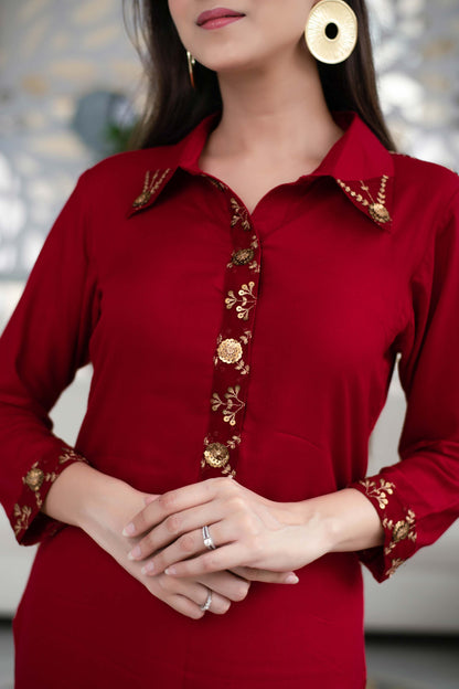 Women's Maroon Sequin Work Kurta Set (2pcs set)
