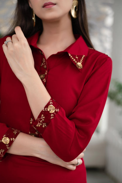 Women's Maroon Sequin Work Kurta Set (2pcs set)