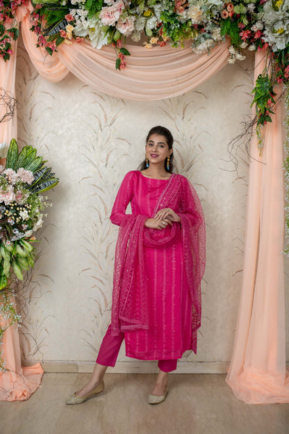 Women's Pink Chanderi Kurta Set