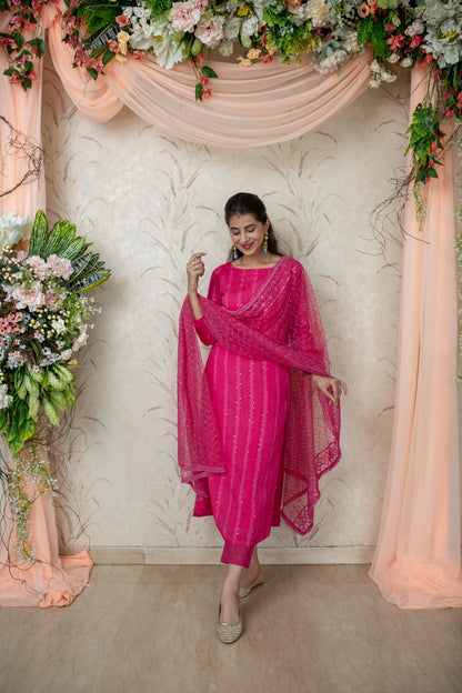 Women's Pink Chanderi Kurta Set