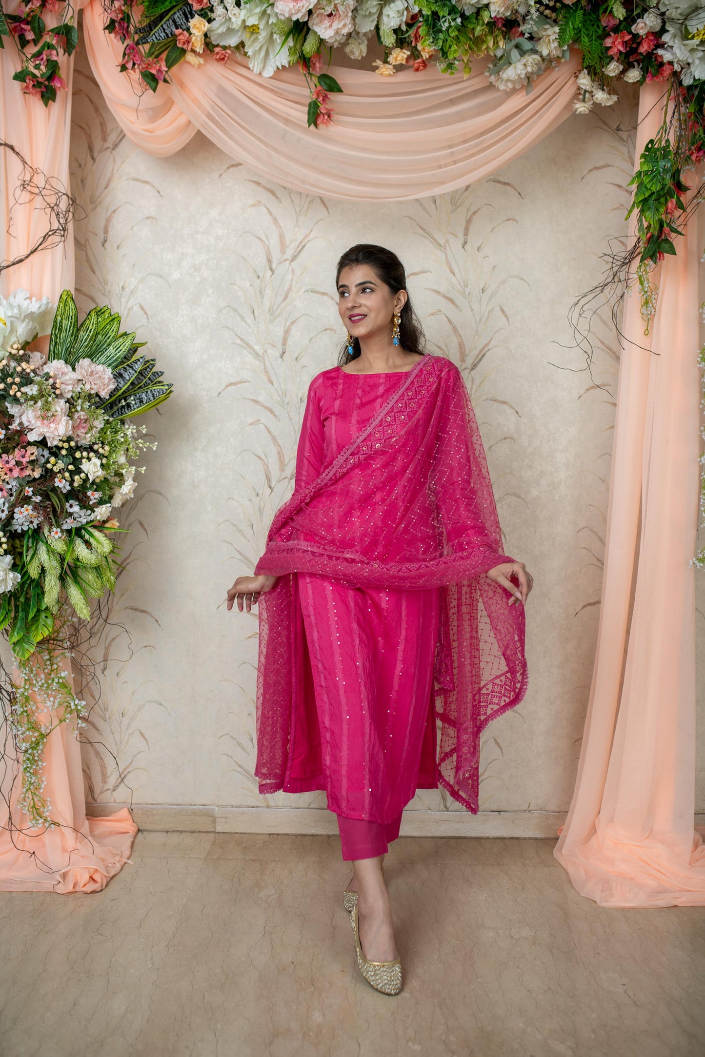 Women's Pink Chanderi Kurta Set