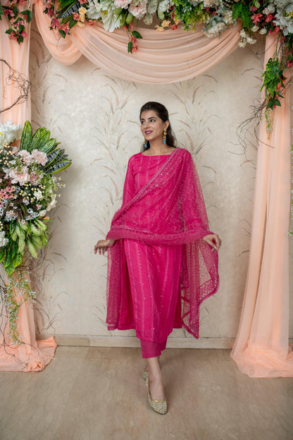 Women's Pink Chanderi Kurta Set