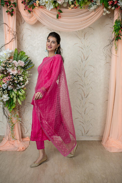 Women's Pink Chanderi Kurta Set