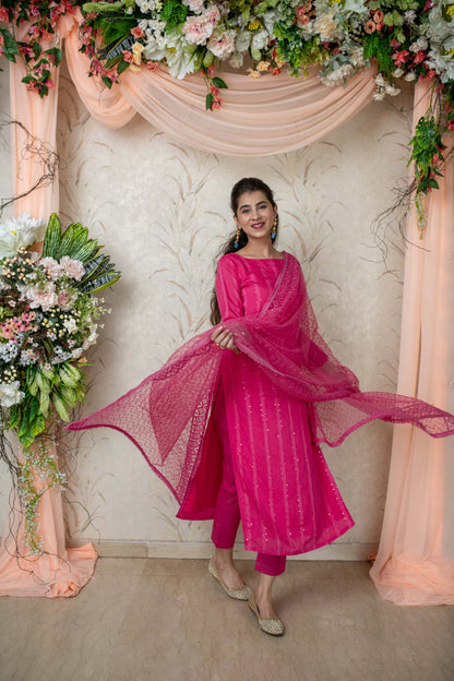 Women's Pink Chanderi Kurta Set