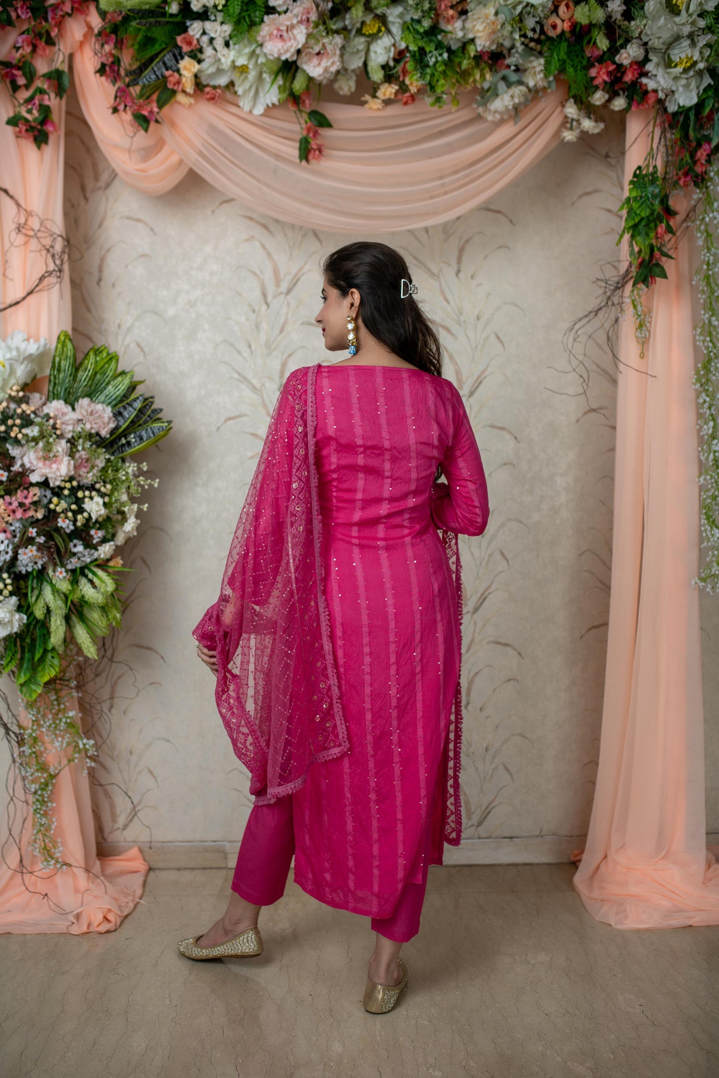 Women's Pink Chanderi Kurta Set