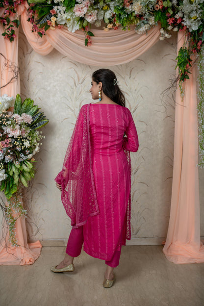 Women's Pink Chanderi Kurta Set