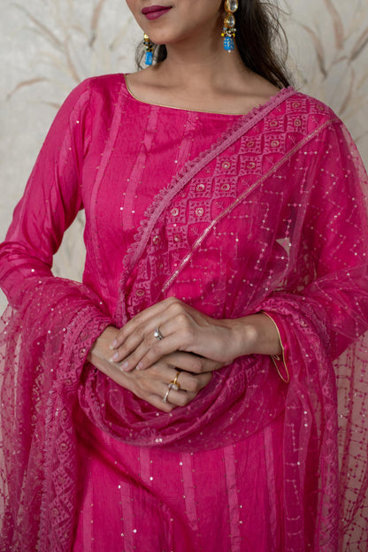 Women's Pink Chanderi Kurta Set