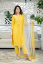 Women's Yellow Chanderi Hand Work Kurta Set (3pc Set)