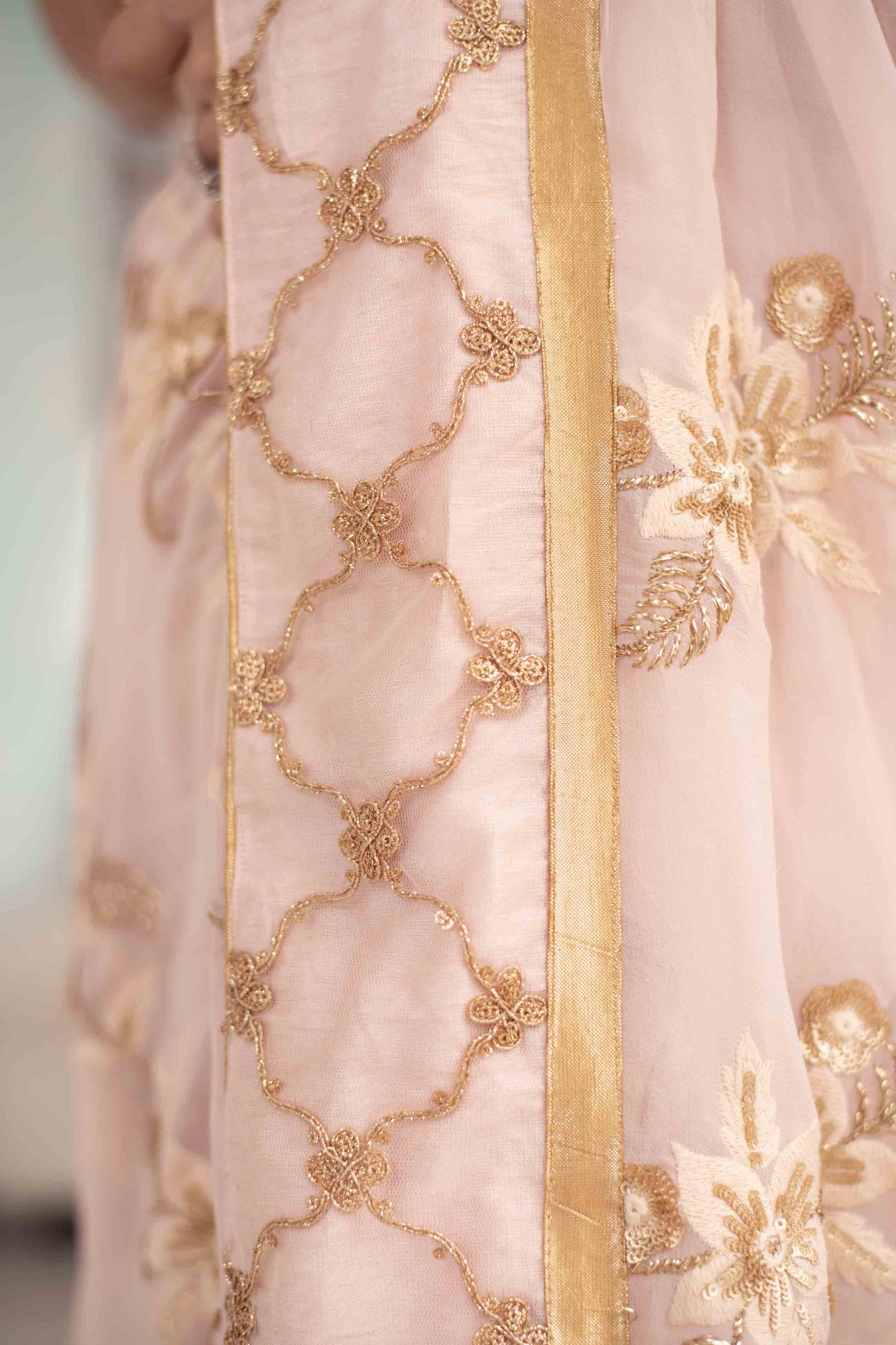 Women's Light Peach Heavy Work Saree